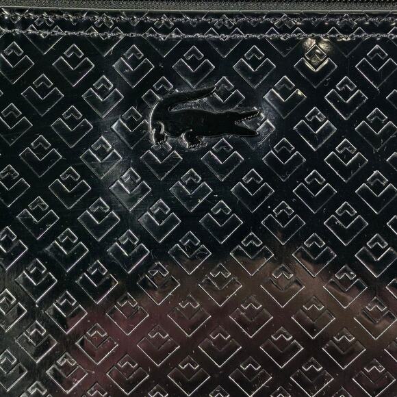 LACOSTE Black Patent Leather Crossbody/Shoulder Purse - Embossed Pattern - Picture 3 of 16